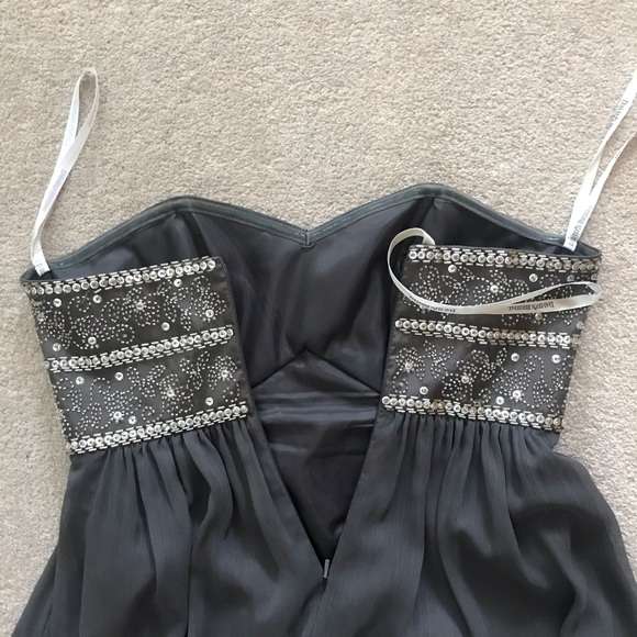 David’s Bridal Charcoal Grey Gown with Beading - Picture 5 of 9